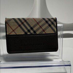 Burberry Beige Check & Brown Leather Card Holder